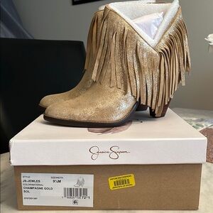 Jessica Simpson Gold Fringe Ankle Boots